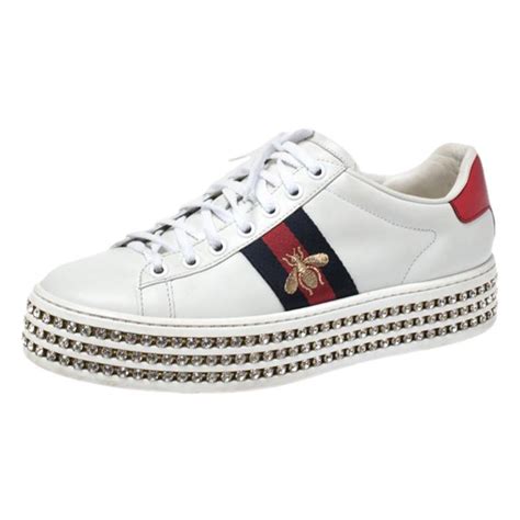 gucci white sneakers ladies|gucci crystal studded sneakers.